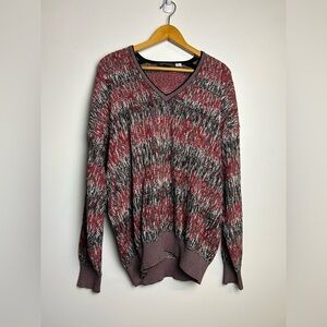 VTG Y2K MORT WALLIN Men Pullover Sweater 3D Multicolor Boho V-Neck Thermal USA